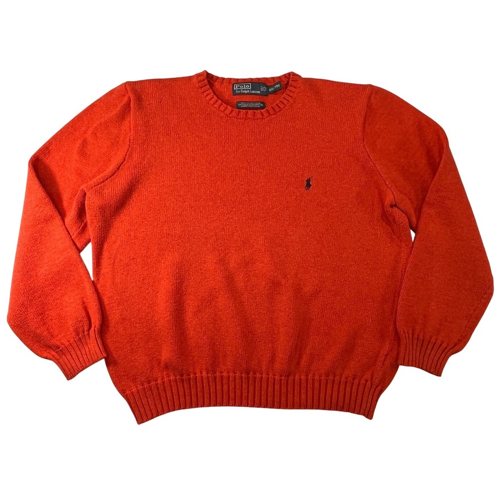Vintage 90s Polo‎ Ralph Lauren Sweater Mens XXL Orange Cotton Crew Neck Preppy